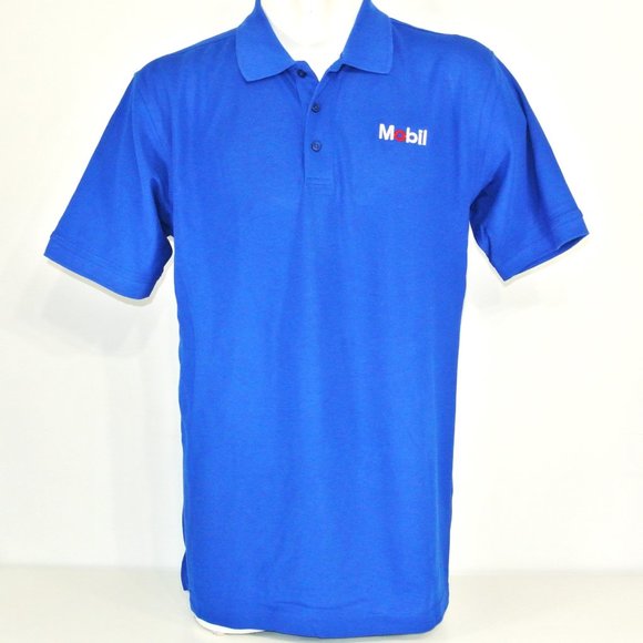 MOBIL Gas Station Oil Employee Uniform Polo Shirt Blue NEW Size L Large - Picture 1 of 7